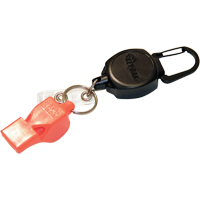 Dérouleur autorétractable pour carte d'identité et clés avec sifflet, Métal en alliage de zinc, Câble 24", Fixation Mousqueton OP294 | Vision Industrielle