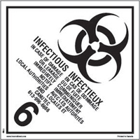 Étiquettes d'expédition TMD substances infectieuses, 4" lo x 4" la, Noir sur blanc SAG874 | Vision Industrielle