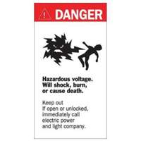 Enseigne «Danger Hazardous Voltage», 8" x 4-1/2", Acrylique, Anglais avec pictogramme SY227 | Vision Industrielle