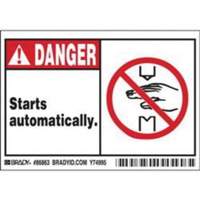 Enseigne «Danger Starts Automatically», 3-1/2" x 5", Polyester, Anglais avec pictogramme SY370 | Vision Industrielle